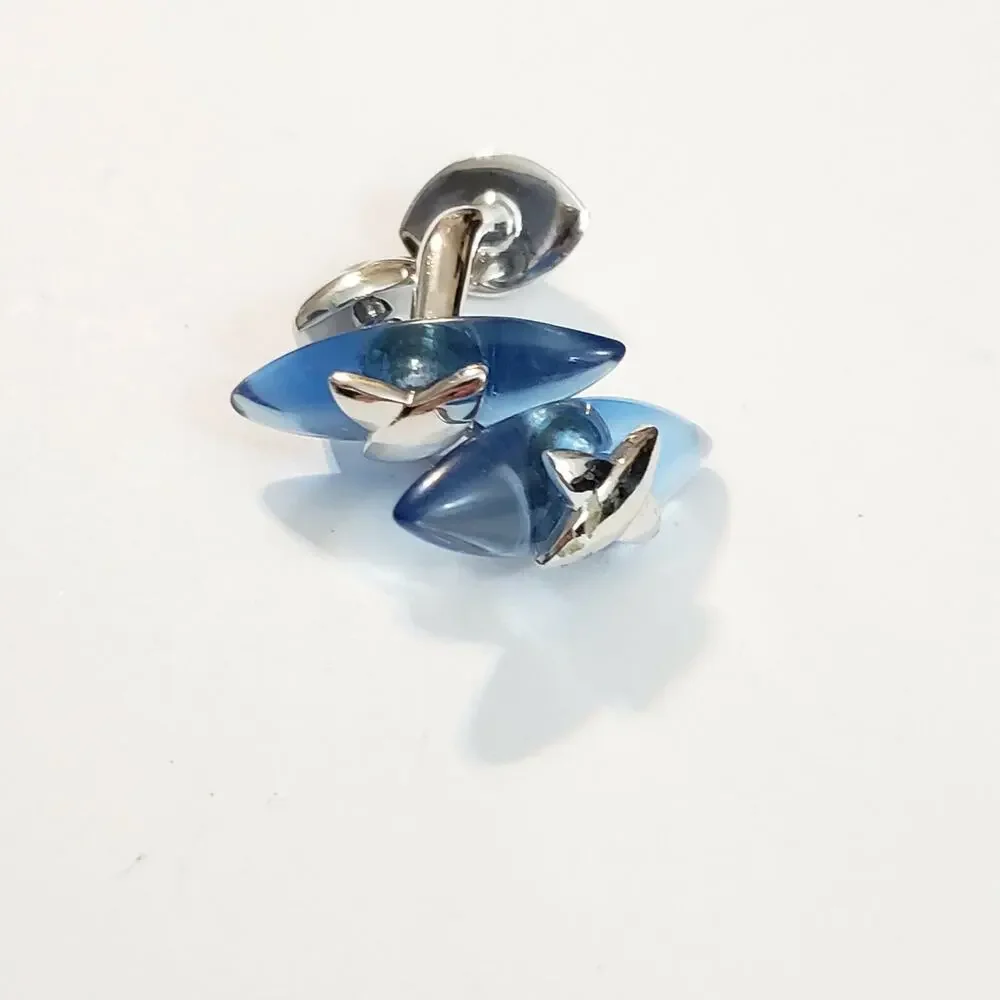 Vintage Blue & Silver CuffLinks / Cufflinks Modernist Lucite Unique Unisex cl-‎